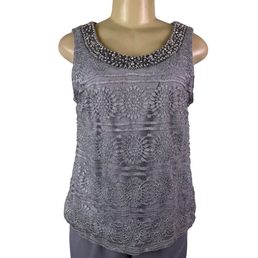 R&M Richards Womens Gray Polyester 3-Piece Jacket Top Pants Set Size 12 Formal W image 9